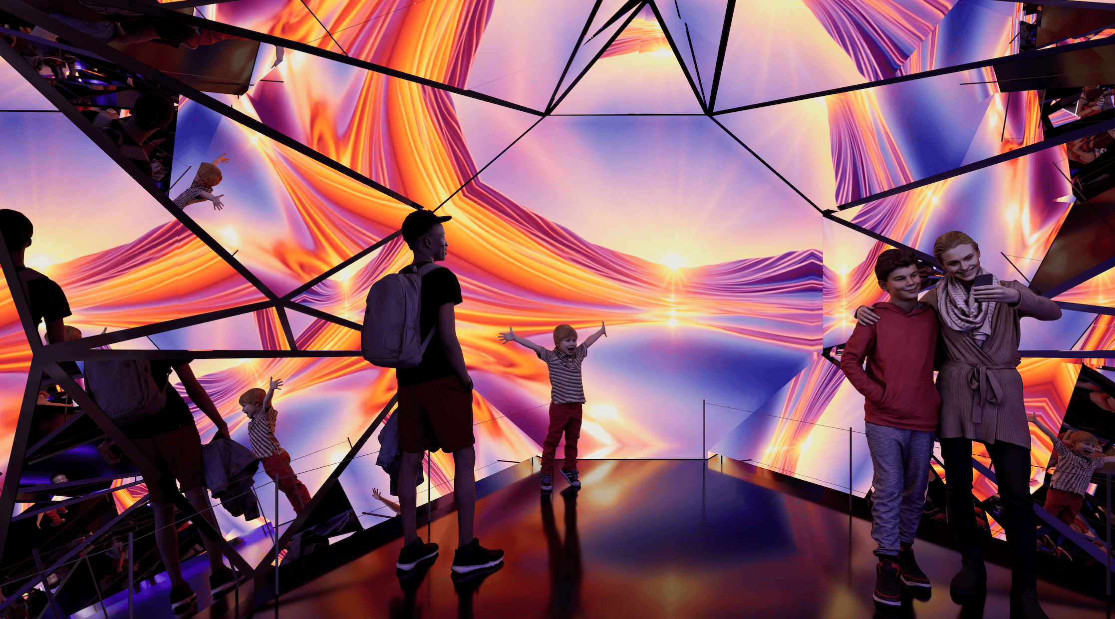 Visitors enjoying Kaleidoscope room at Edge NYC