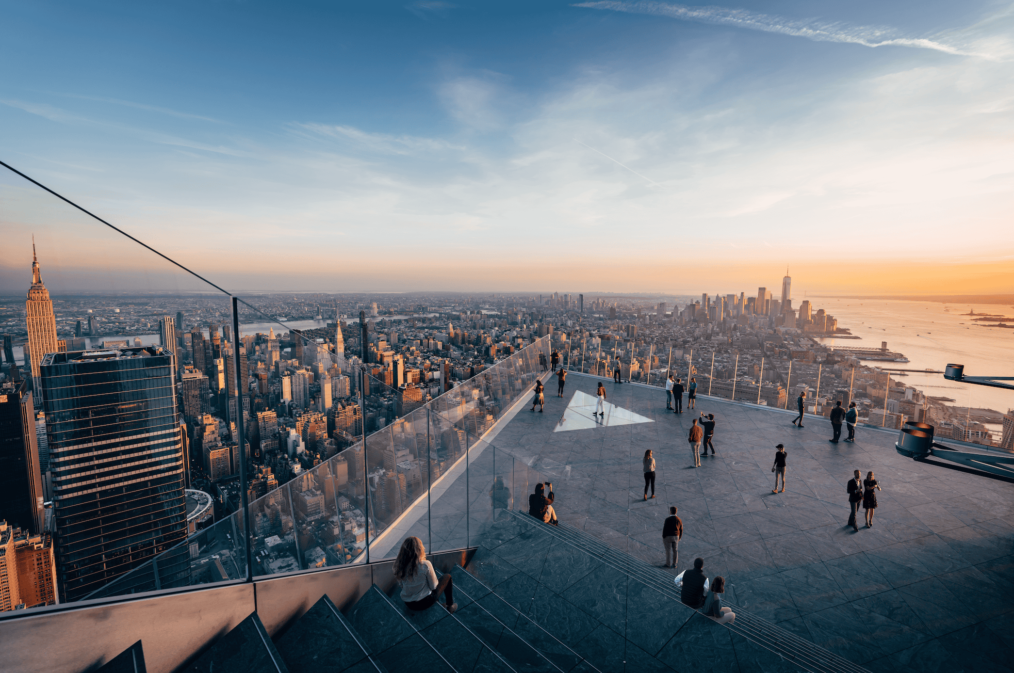arial view of the edge nyc with city skyline